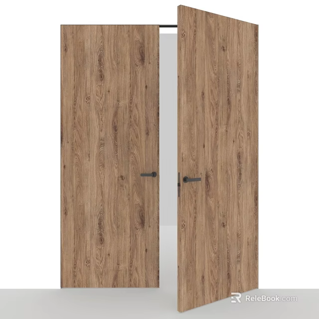 Modern Wooden Hinged Doors With Natural Wood Grain And Metal Handles 3d model 