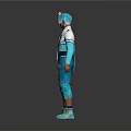 Stylish Digital Game Character With Teal Hair Blue White Jacket And Orange Object