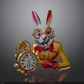Rabbit Character With Glasses Golden Coat Red Gloves And Golden Pocket Watch