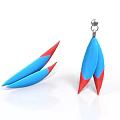 Stylish Blue And Red Leaf Shaped Earrings With Silver Hook Accessory 3d model