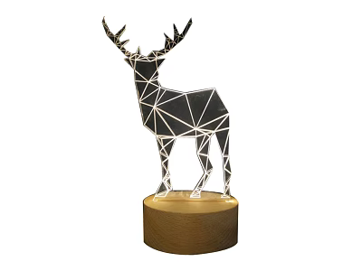 Geometric Deer Shaped Table Lamp With Wooden Base For Home Decoration 3d model