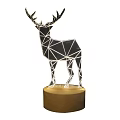 Geometric Deer Shaped Table Lamp With Wooden Base For Home Decoration