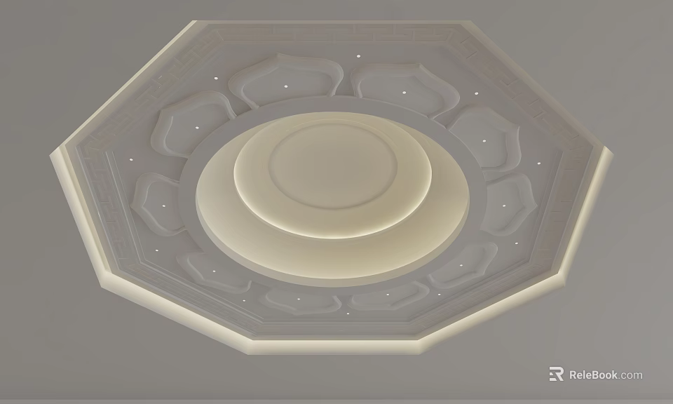 Octagonal Ceiling Design With Circular Center And Decorative Lighting Details 3d model