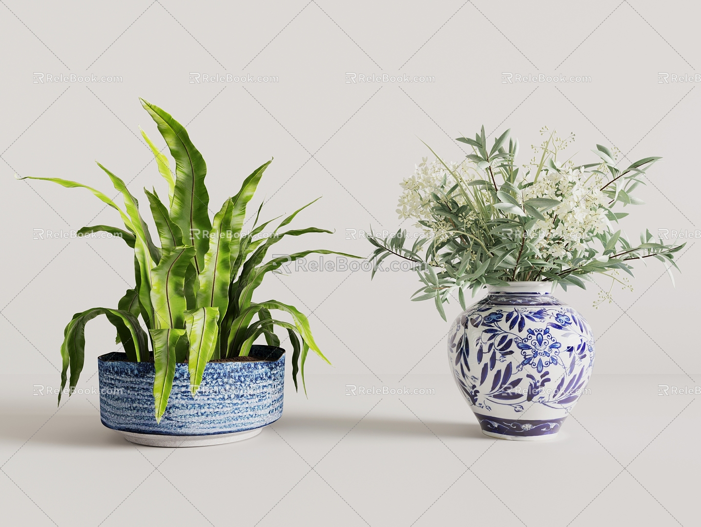 Vase Flower Pot Green Plant Potted Flower Blue and White Porcelain Flower Pot Decorative Vase 3d model