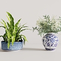 Vase Flower Pot Green Plant Potted Flower Blue and White Porcelain Flower Pot Decorative Vase 3d model