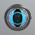 Game Movie Character Futuristic Spherical Device With Metallic Exterior And Glowing Blue Pink Rings