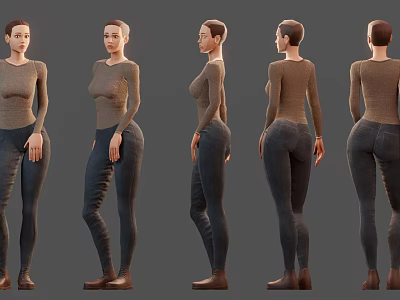 Woman 3D Model in Long Sleeve Top Tight Pants with Short Hair Multiple Angles 3d model