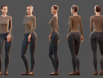 Cartoon Woman Animated Film Cartoon Cute Woman Girl Sexy Short Hair Clothes Pants Shoes 3d model