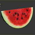 Fresh Juicy Watermelon Slice with Red Flesh Black Seeds and Green Rind