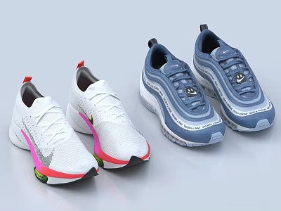 White and Blue Casual Sneakers with Colorful Accents and Striped Design 3d model