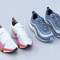 White and Blue Casual Sneakers with Colorful Accents and Striped Design