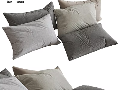 Soft Neutral Toned Decorative Pillows In Gray And Beige Textured Fabric 3d model