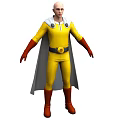 Man In Yellow Costume With Red Gloves Boots And Gray Cape Standing