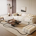 Minimalist Living Room Sofa Coffee Table Set With Armchair Lamp Plant Rug And Painting