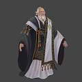 Elderly Character With White Beard In Dark And White Traditional Robe With Decorative Tassels