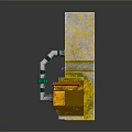 Industrial Equipment With Golden Frame Double Doors And Green Circular Components
