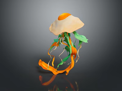 Vibrant Orange Jellyfish With Green And Orange Striped Tentacles Floating Gracefully 3d model