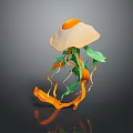 Vibrant Orange Jellyfish With Green And Orange Striped Tentacles Floating Gracefully