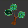 3D Styled Tree with Orange Textured Trunk and Three Green Leafy Crowns Against Gray Background