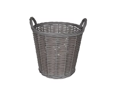 Gray Woven Rattan Storage Basket With Two Handles For Home Organizing 3d model