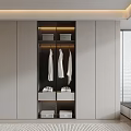 Modern Wardrobe Interior Design With Hanging White Shirts And Storage Drawers