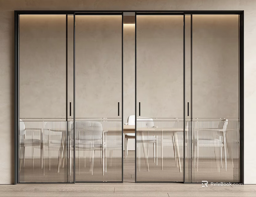 Modern Glass Sliding Doors With Black Frames For Interior Dining Room Partition 3d model 