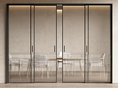 Modern Glass Sliding Doors With Black Frames For Interior Dining Room Partition 3d model