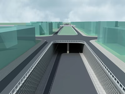 Modern Urban Bridge Structure With Roadway And Surrounding Green Buildings Design 3d model