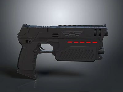 Modern Futuristic Black Gun with Red Accents and Tactical Design Features 3d model