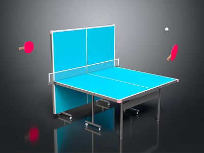 Portable Blue Table Tennis Table with Ping Pong Paddles Balls and Wheels for Home 3d model