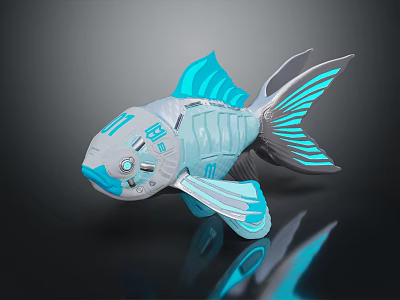 Silver and Blue Electric Toy Fish With Light Up Mechanical Body And Swimming Features 3d model