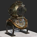 Vintage Brass Firefighting Equipment Helmet With Metal Frame Display On Marble Stand