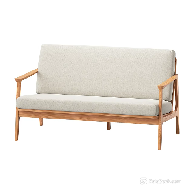 Light Colored Fabric Multi Seat Sofa With Wooden Frame And Armrests For Living Room 3d model 