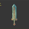 Fantasy Decorative Sword With Turquoise Blade Orange Ornate Hilt And Intricate Patterns