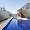 Modern Sales Office Building With Glazed Facade And Landscaped Gardens Water Features Lawns