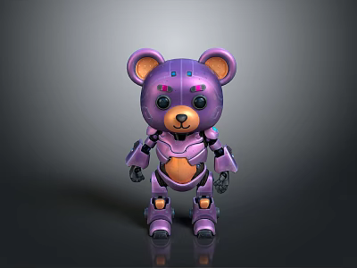 Cute Purple Robot Bear Character Design With Mechanical Body And Anthropomorphic Features 3d model