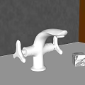 Modern Chrome Faucet on White Countertop with Marble Cube Against Dark Gray and Yellow Wall