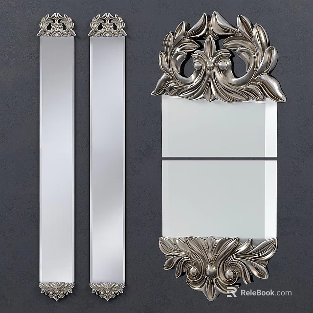 Elegant Decorative Mirror With Ornate Silver Frame And Carved Details 3d model 