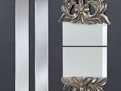 Elegant Decorative Mirror With Ornate Silver Frame And Carved Details 3d model