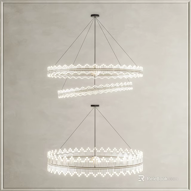 Elegant Modern Chandelier With Double Layer Lace Pattern And Transparent Crystal Design 3d model