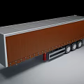 Brown Curtain Side Truck Trailer With Silver Roof And Multiple Wheels