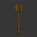 Golden Decorative Mace Weapon With Intricate Top Design And Long Bamboo Like Handle