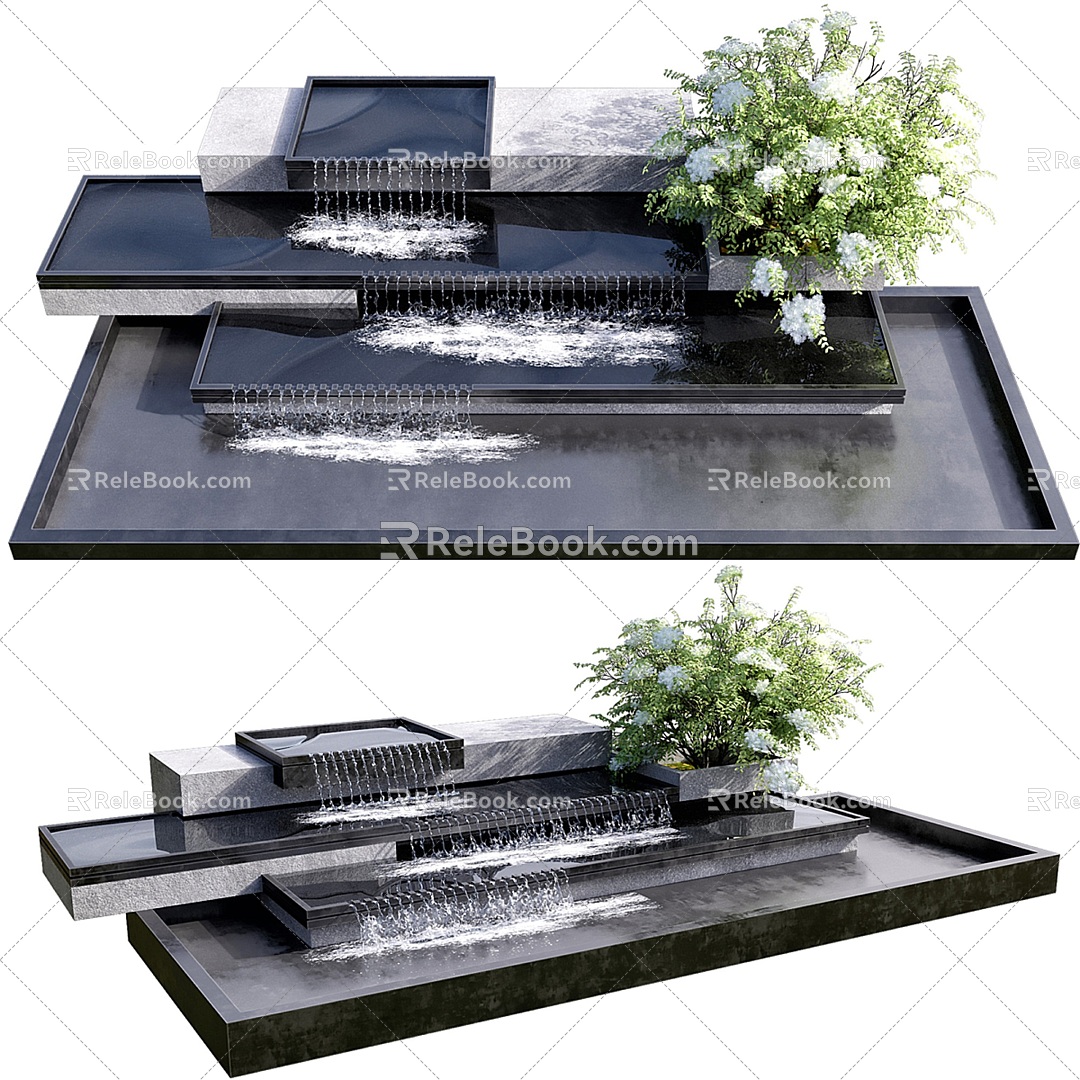 Waterfall Running Water Gardening Sits 3d model