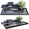 Modern Tiered Garden Water Feature with Flowing Water and Green Plants