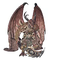 Mythical Warrior Character And Winged Demon Creature With Horned Head Spiked Armor And Battle Axe
