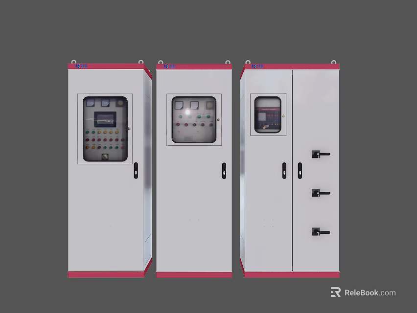 Fire Equipment Control Cabinets With White Red Design And Control Panels 3d model 