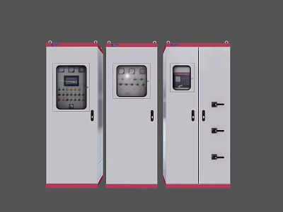 Fire Equipment Control Cabinets With White Red Design And Control Panels 3d model