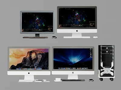 Various Computer Devices Featuring All in One Monitors Desktop Tower And Screen Displays 3d model