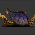 Cartoon Dragon Boat With Wooden Structure Purple Cloth Gold Wave Pattern And Yellow Lanterns