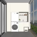 Modern Home Balcony With Washing Machine Dryer Storage Cabinets And Windows